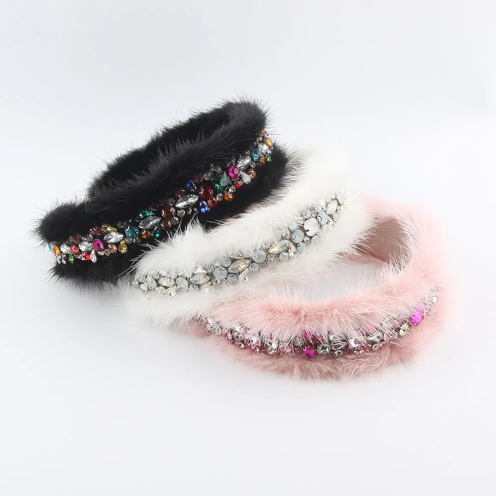 

Европейская и американская новая мода, инкрустированная бриллиантами повязка для волос из меха норки, роскошные аксессуары для волос