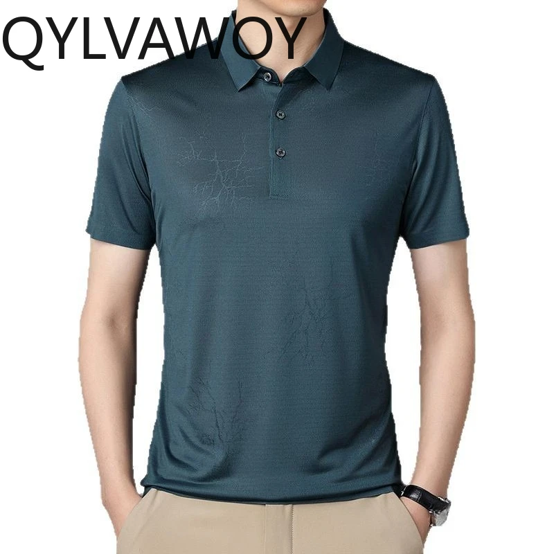 

QYLVAWOY 92% Mulberry Silk Men's Polo Shirts Lapel T Shirts for Man Short Sleeve T Shirt New Summer Man Clothes Business Casual