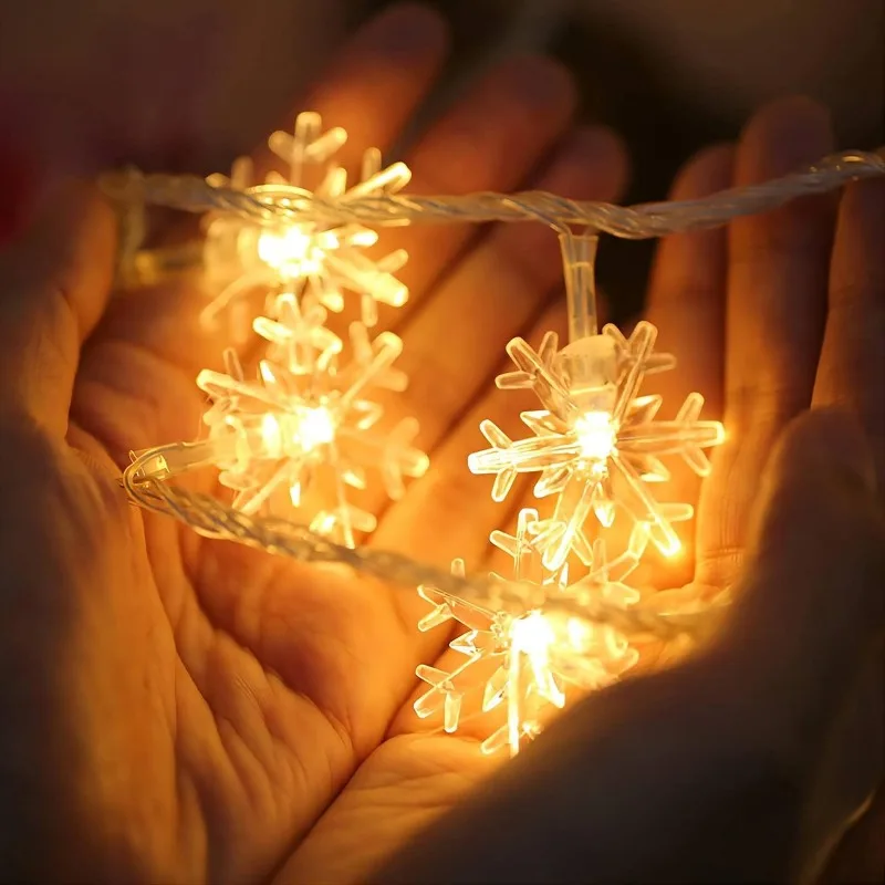 Guirnalda de luces de hadas con forma de copo de nieve, alimentada por USB y batería, lámparas de decoración de dormitorio para árbol de Navidad,