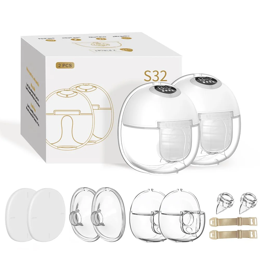 S32 Wearable Breast Pump - Upgraded Hands-Free Pump with Breast Massage Mode & BPA-Free with Dust-Proof Cover