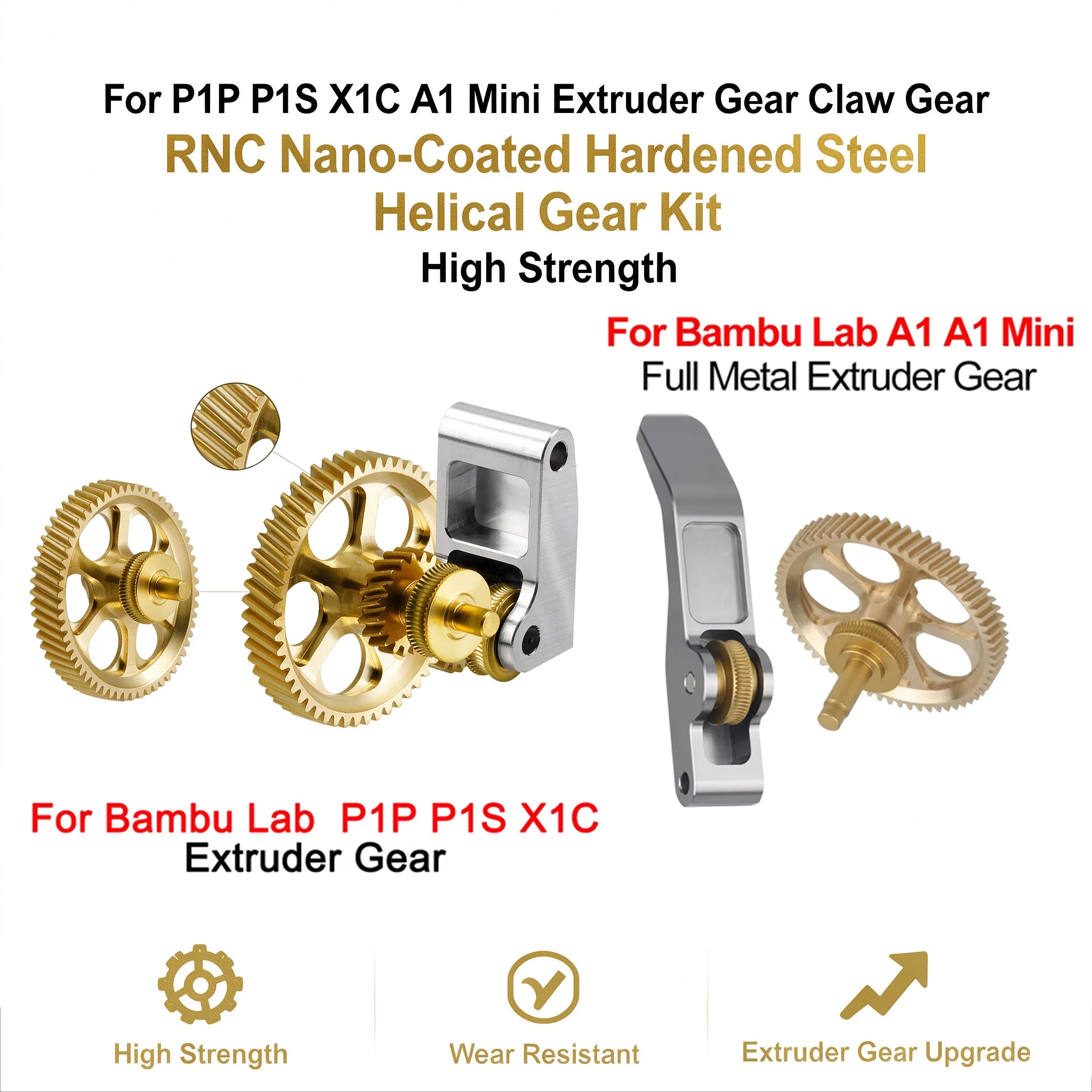 For P1P P1S X1C A1 Mini Extruder Gear Claw Gear RNC Nano-Coated Hardened Steel Helical Gear Kit High Strength For 3D Printer！
