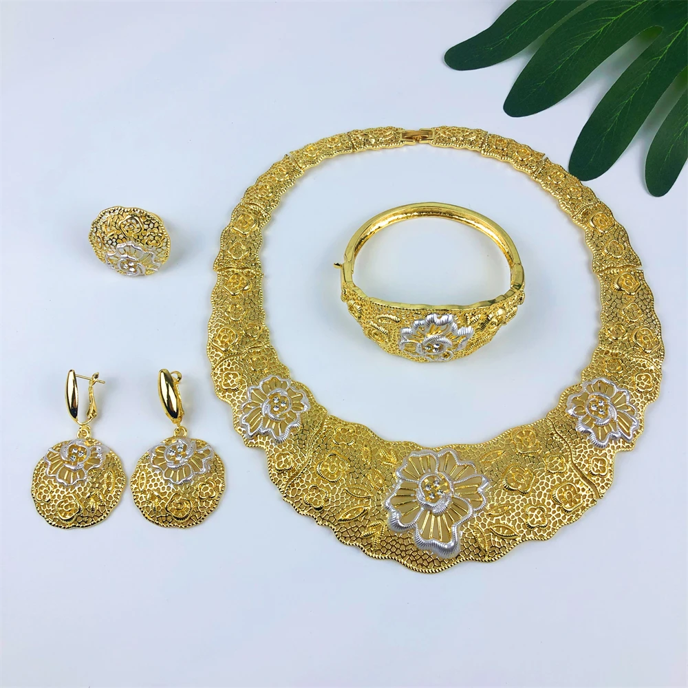 

TITI Italy Retro 18K Gold Plated Jewelry Set for Women Chunky Hoop Earrings Necklace Dubai African Bridal Wedding Party Gifts