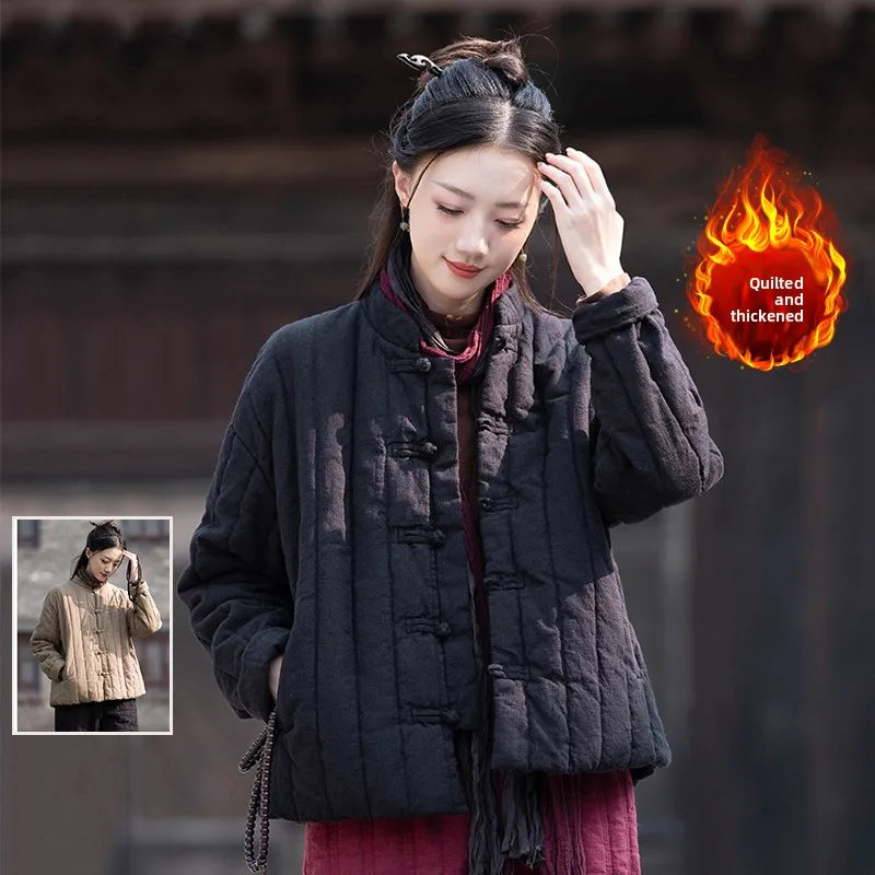 

Thiened ort Cotton Jaet with Button ket Retro Sle Large Size Winter Coat for Women in Middle Age And ly