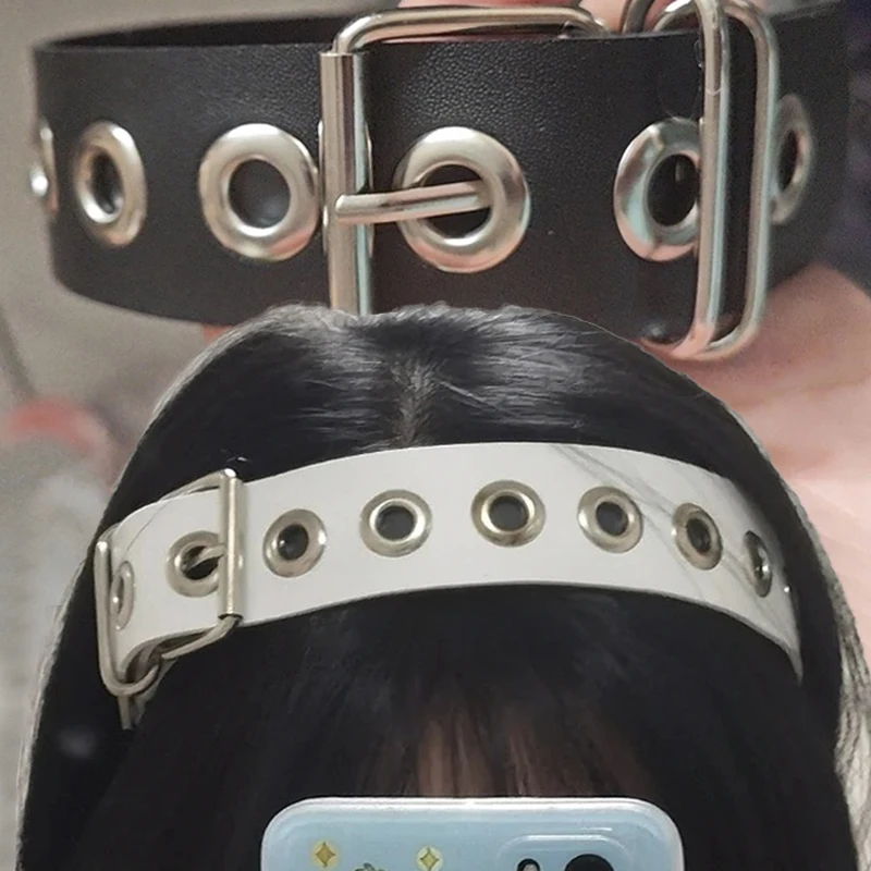 

Gothic Punk Leather Buckle Hair Hoop Headband Harajuku Women Girls Y2K Hollow Out Dark Black Punk Hip Hop Rock Hairband Headwear