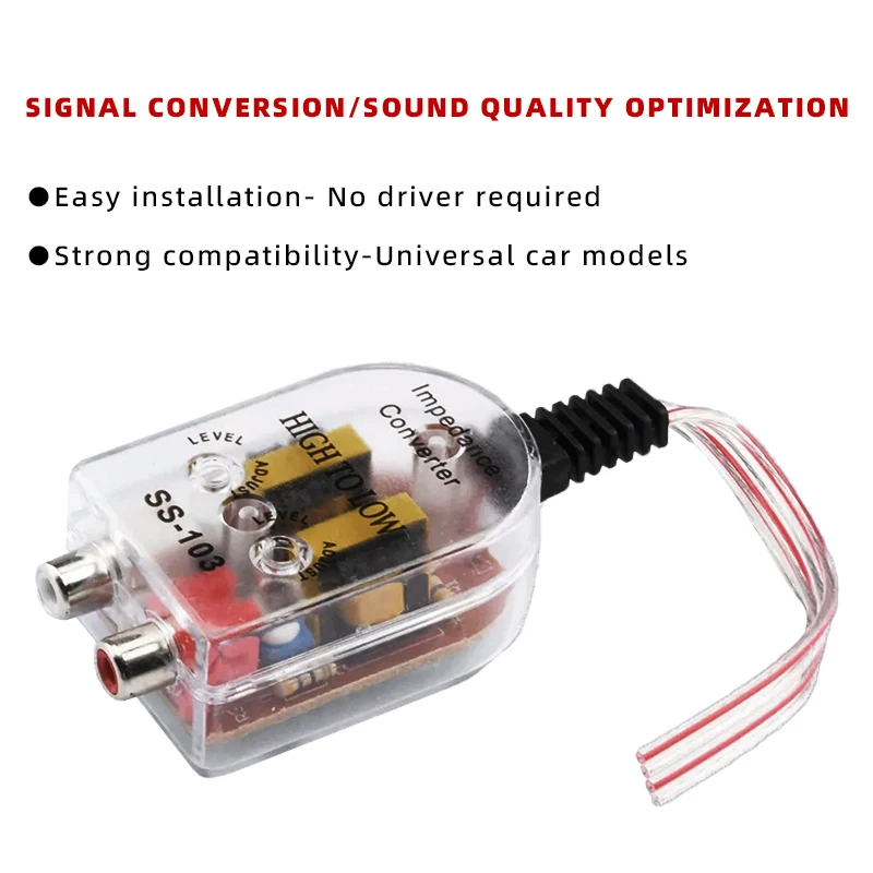 محول مقاومة مضخم صوت السيارة، محول RCA لإخراج الصوت عالي إلى منخفض المستوى، وضع الطاقة غير المشحون، ملحقات صوت السيارة ذات المقاس العالمي