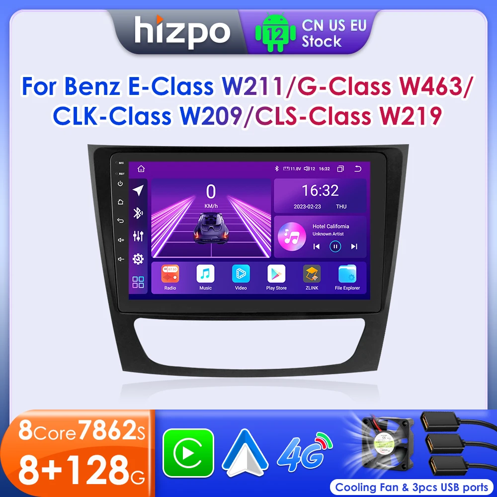 Hizpo 안드로이드 자동차 라디오, 메르세데스 벤츠 E 클래스 W211, E200, E220, E300, E350, E240, E270, E280, W219, 멀티미디어 GPS 네비게이션 카플레이, 2din 