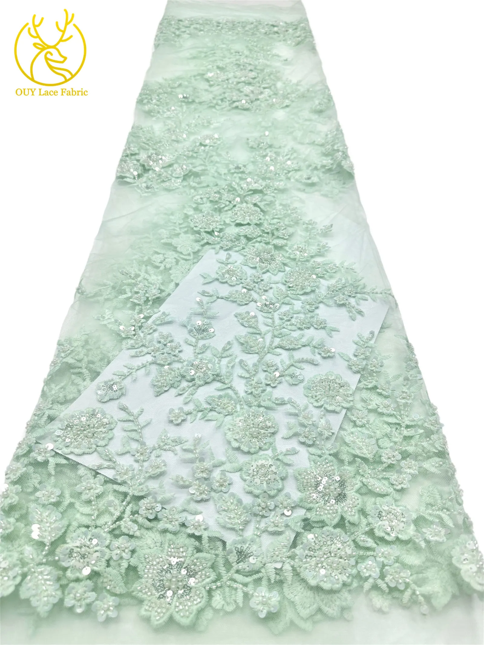 Neuer Stil Nigerianischer Bestickter Perlen-Spitzenstoff Hochwertige Afrikanische Pailletten-Spitze Brautkleid DIY Dekorationsstoff – Detail 16