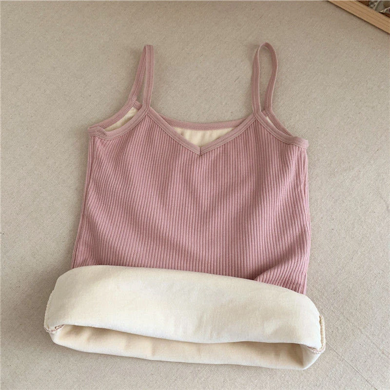 Camisola de Forro Polar Súper Elástica para Mujer, Cuello en V, Térmica, Sin Mangas, para Uso Diario, Top Interior de Cuello Bajo para Combinar en Capas