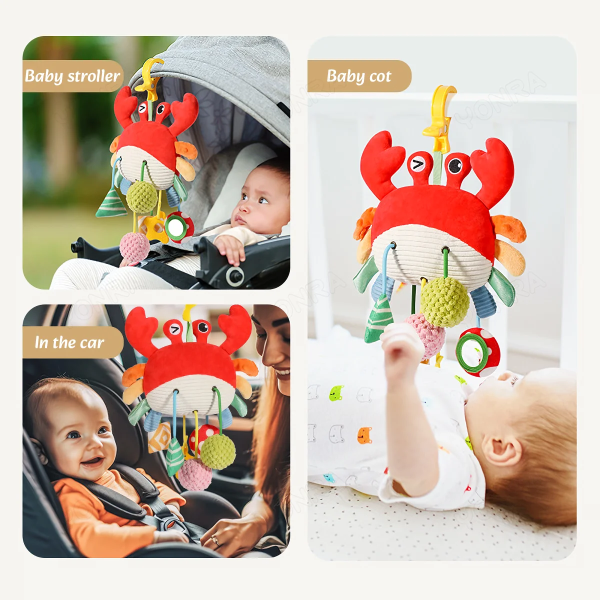 Giocattoli sensoriali in peluche con cordino con sonaglio Giocattoli Montessori per neonati Cellulari per bambini per culle Regali di compleanno Giocattoli da viaggio