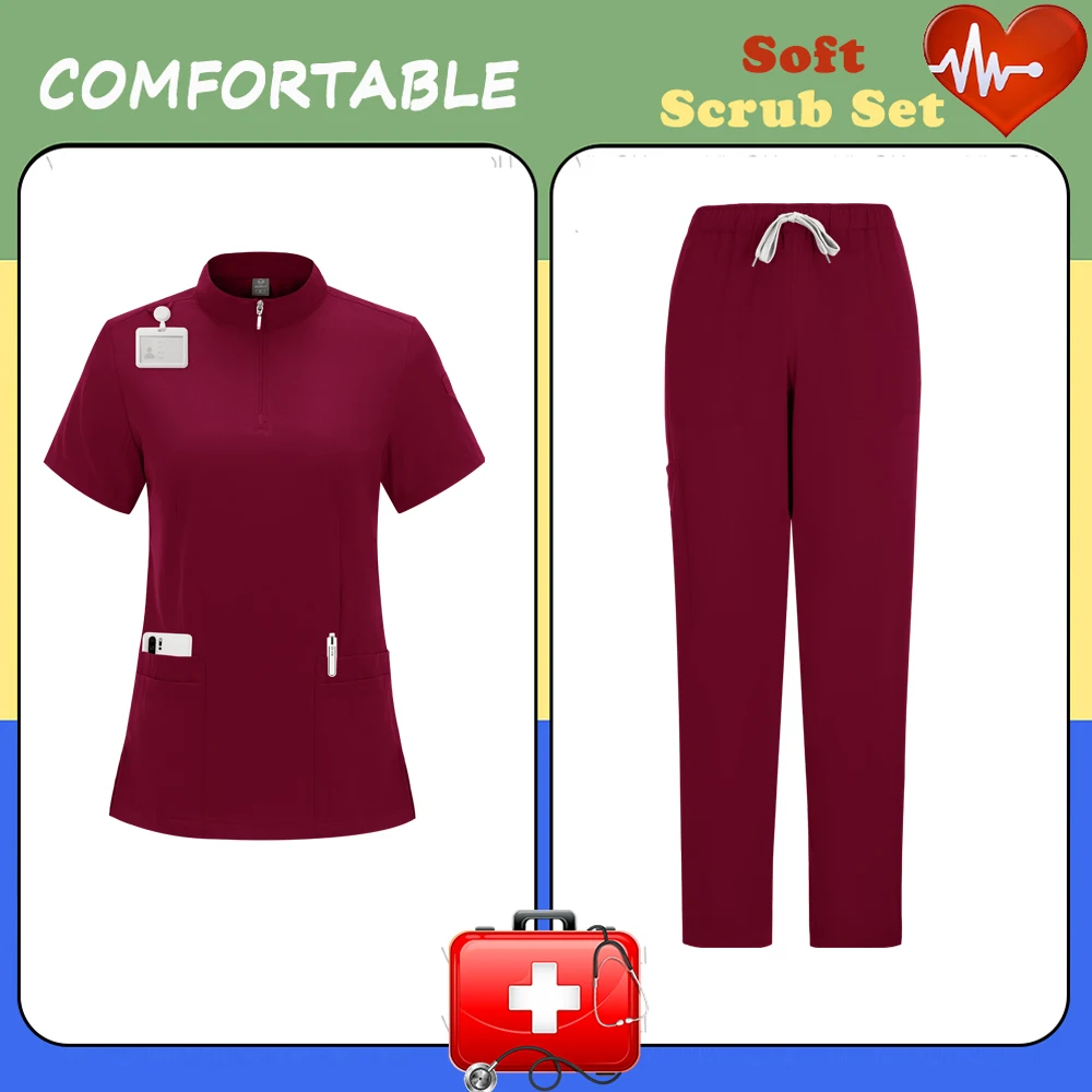 New Breathable Nurse Scrubs Set Multicolor Medical Uniform Surgical Dental Clinical Top Pants Workwear Set Nurse Accessories