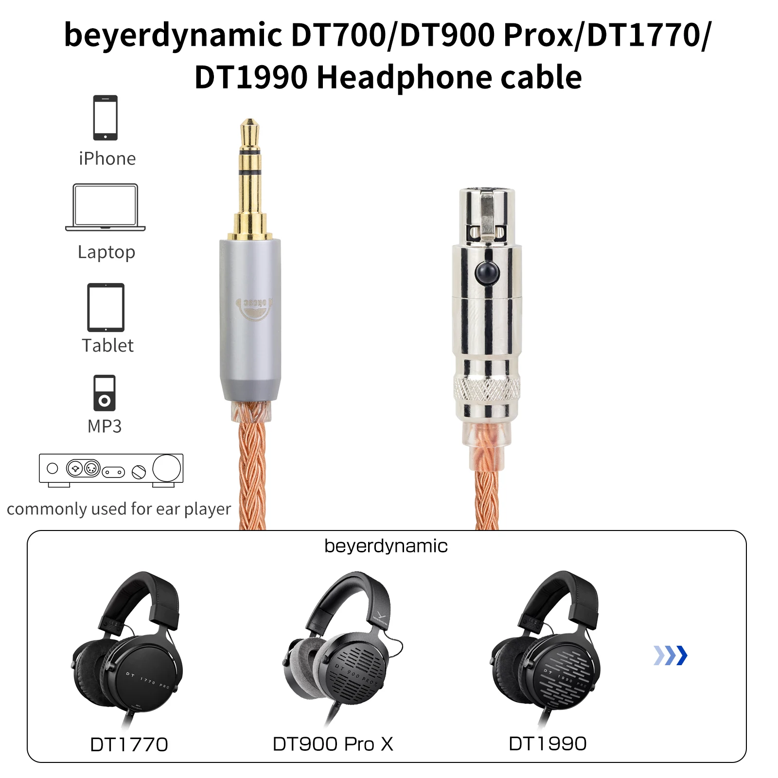 OKCSC 16 Core Standard Balance Headphone Cable for SENNHEISER HD490 Pro AKG K712 Beyerdynamic DT700 DT900 Prox DT1770 DT1990