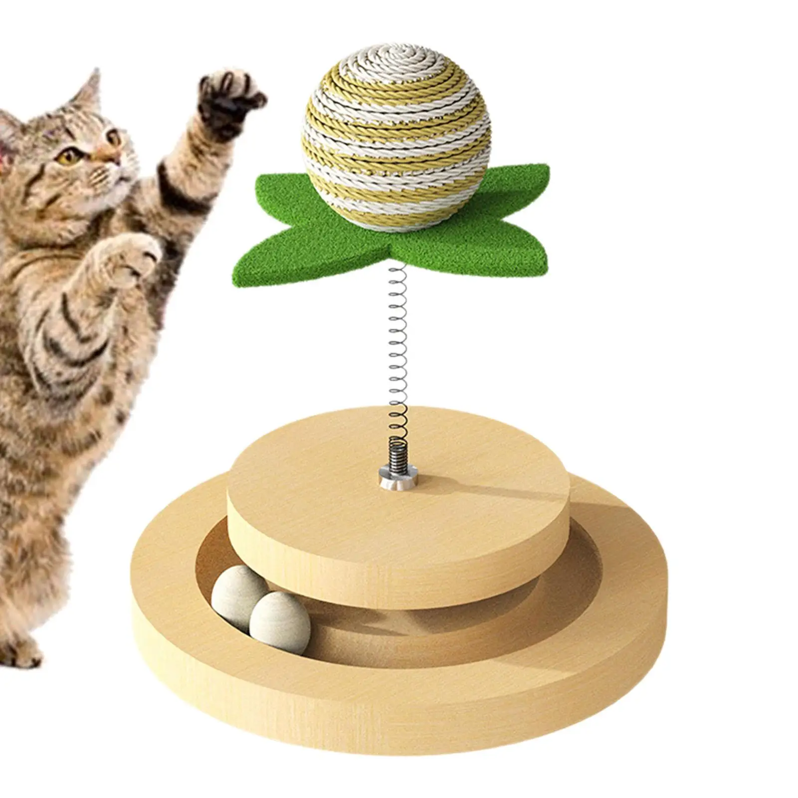 Cat Ball Track Toy with Wooden Track Balls Puzzle Toy Funny Exerciser Game Interactive Cat Toy for Pets Boredom Cats Indoor Cats