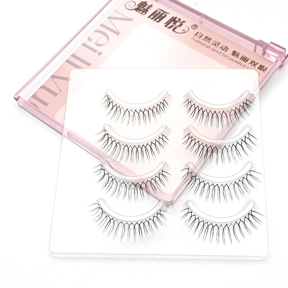 4 Pairs One-piece Fairy False Eyelashes,U Type Girl Idol Eyelashes Upgraded,Transparent Stem Eye Lashes Extension Makeup Tools