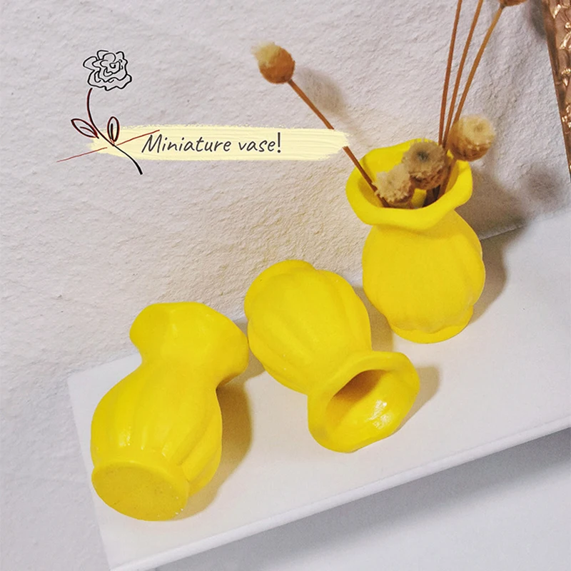 1PC Mini Dollhouse Yellow Ceramics Vase Model Living Room Decoration 1:12 Mini Dolls House Ornaments Accessories