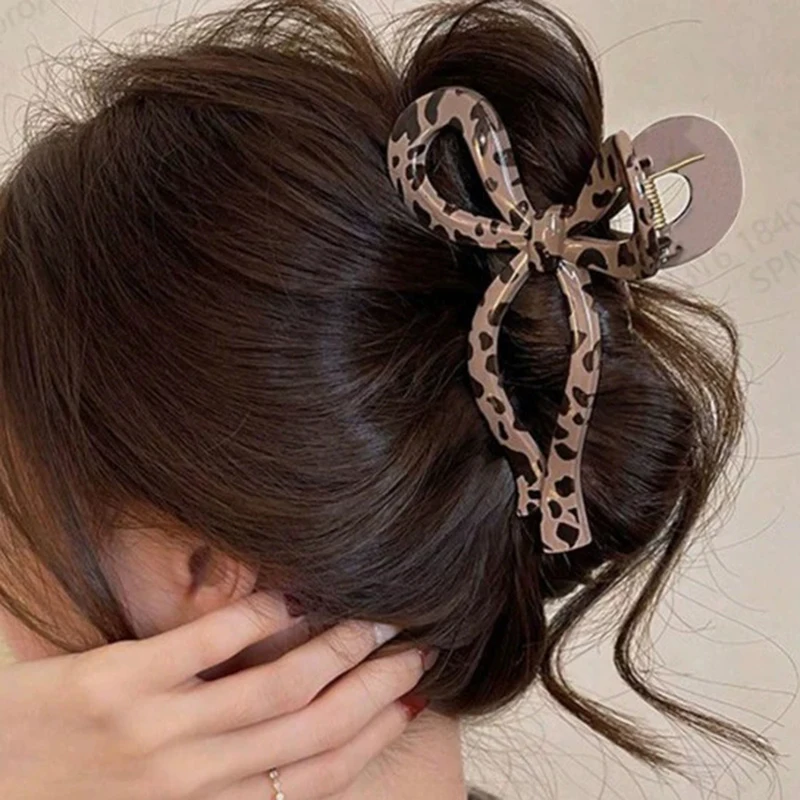 Neue Pferdeschwanz Leopard Schleife Große Haar Klaue Krabbe Haar Zubehör für Frauen Zurück Kopf Shark Clip Haarnadeln Mädchen Haarspangen Stirnbänder