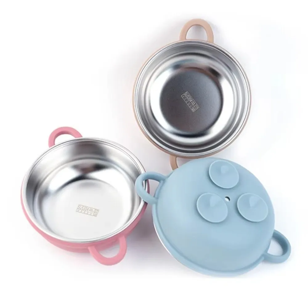 New 304 Stainless Steel Baby Feeding Bowl Easy to Clean Heat Resistant Kids Tableware Divided Design Silicone Suction Base