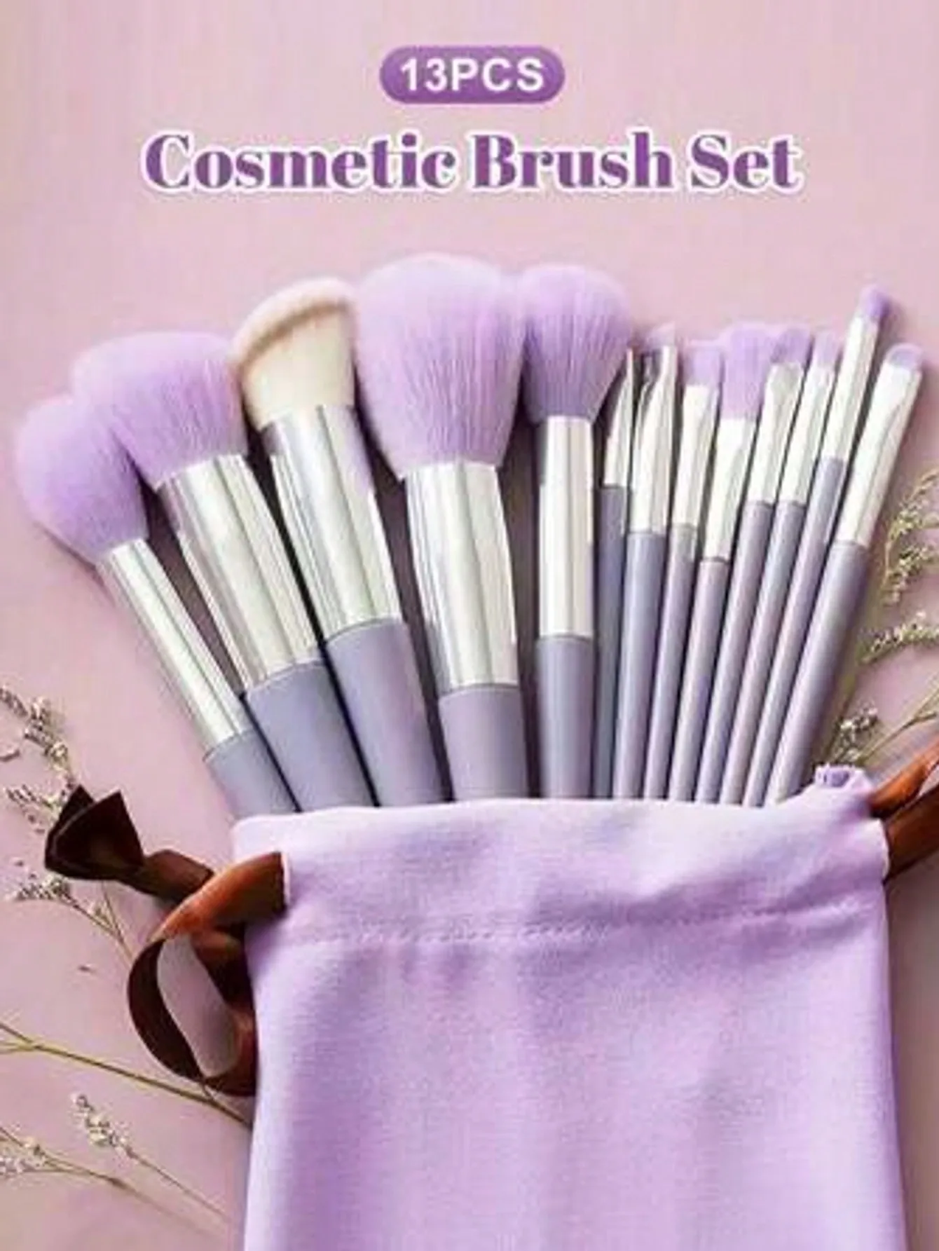 13 PCS Purple Makeup Brush Set with Blender Sponge & Powder Puff – Complete Cosmetic Brush Kit for Foundation, Contour, Eyeshado