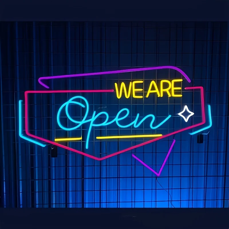 

Неоновая вывеска «We Are Open» с USB-питанием, регулируемая по яркости, светодиодная неоновая вывеска для декора стен кафе, ресторанов, кондитерских, подарки на церемонию открытия