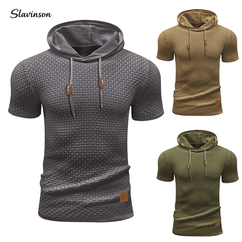 

Slavinson Men's Short-sleeved Sweatshirt Summer Casual Loose Knit Hoodies Soft Short Sleeve Drawstring Comfortable Top Us Size