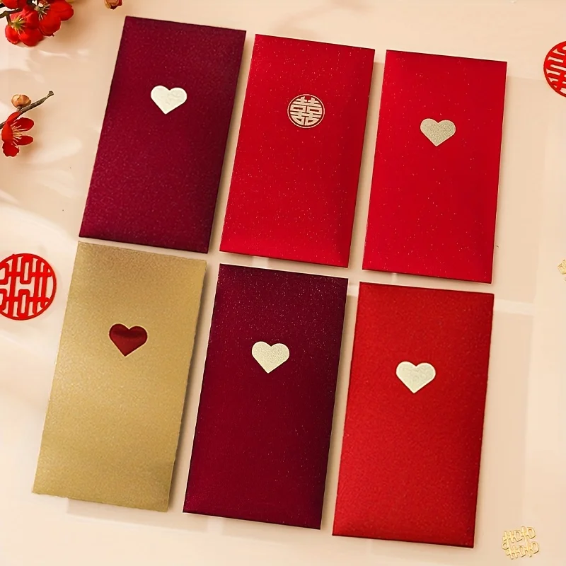 

6pcs High Quality New Year Red Envelope with Exquisite Love Patterns, in Three Colors - Perfect for Valentine's Day/New Year