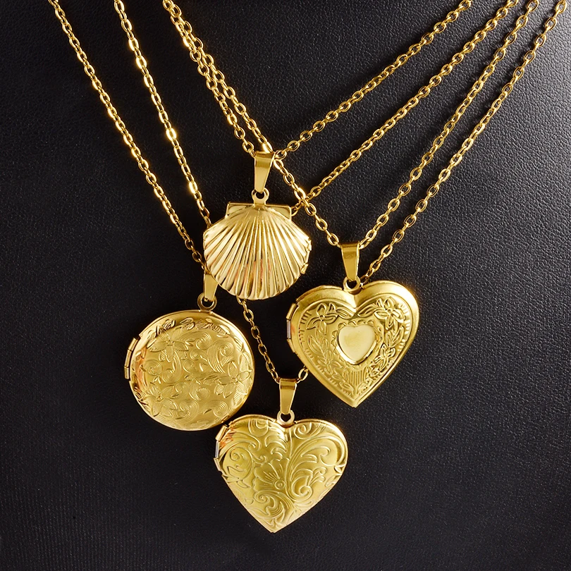 1pcs Delicate Stainless Steel Oval Heart Golden Locket Pendant Necklaces Romantic Valentine Frame Promise Love Keepsake Gift
