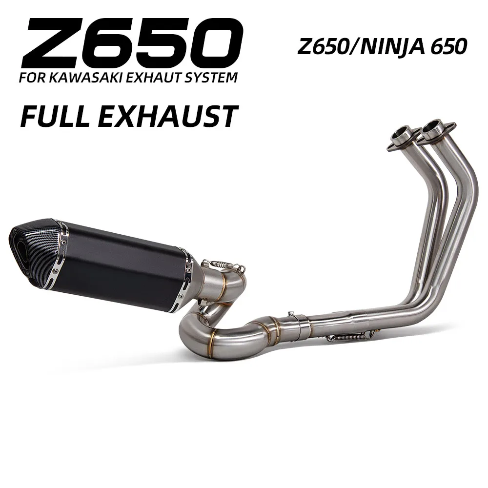 

Full System Motorcycle Exhaust Kit For Kawasaki Z650 Ninja650 2017-2025 370MM Muffler with Stainless Donut Front Pipe