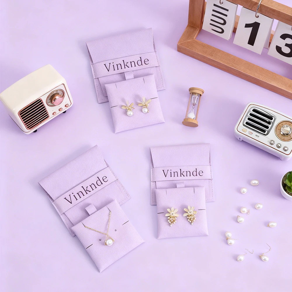 

20/50/100pcs Necklace Earring Holder Storage Jewelry Pouch Set Envelope 3x3" Microfiber Velvet Travel Jewelry Gift Bag with Card