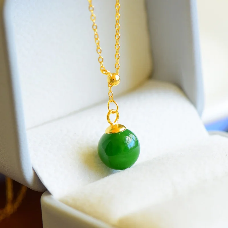 

S925 Silver Inlaid Natural Hetian Jade And Jasper Bead Women Pendant Necklace