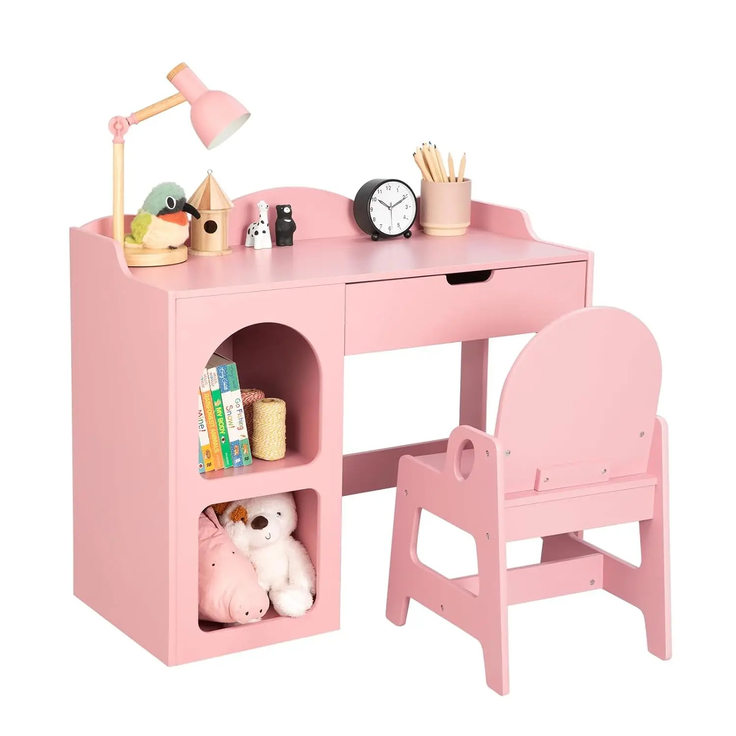 Kids Study Desk & Chair Set with Storage for Drawing Writing, Toddler Art Table for Home School 5-12 Years, Customized