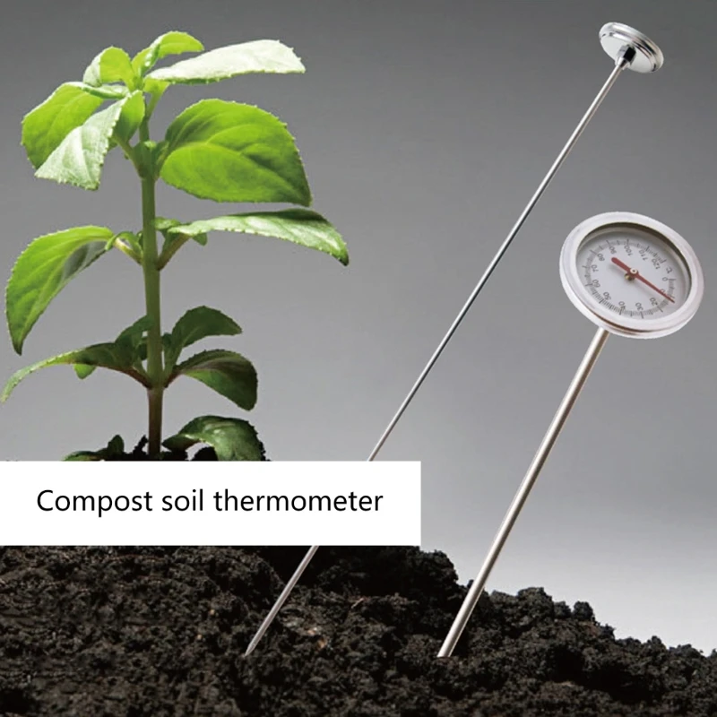 Garden Compost Soil Tester Meter Measuring Probe Stainless-Steel Thermometer Temperature Monitor for Garden Lawn Plant Pot Tool