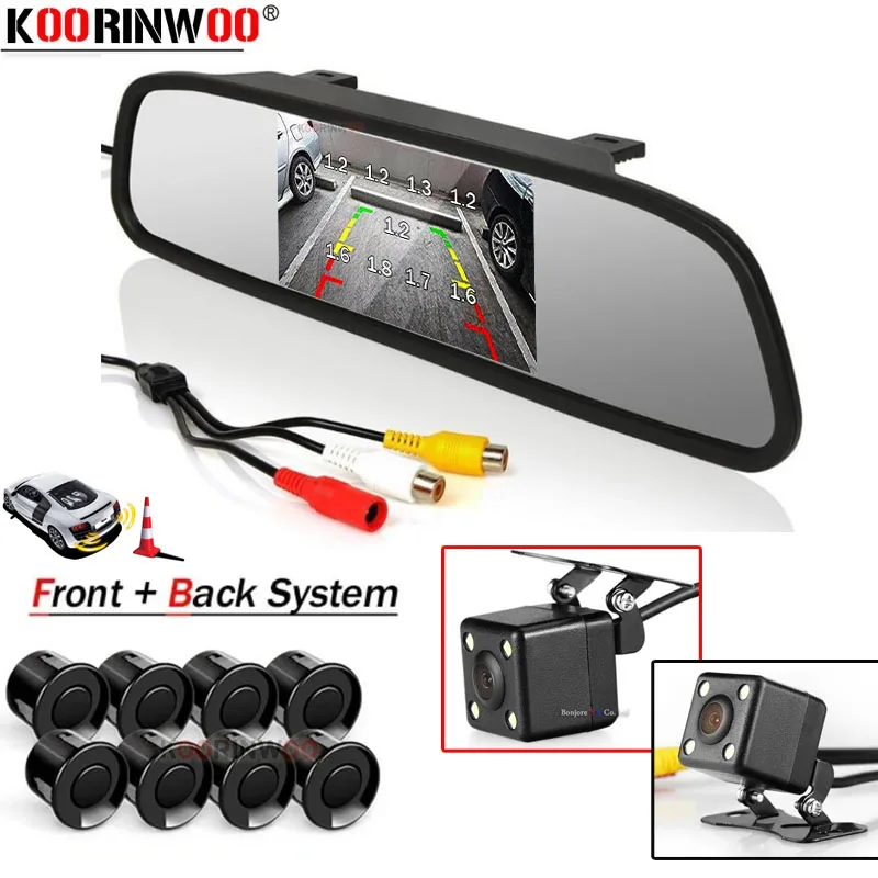 Koorinwoo-Sensor Eletromagnético Auto Recoil Estacionamento com Câmera, Parktronik 8 Sensores, Monitor cego frontal e traseiro