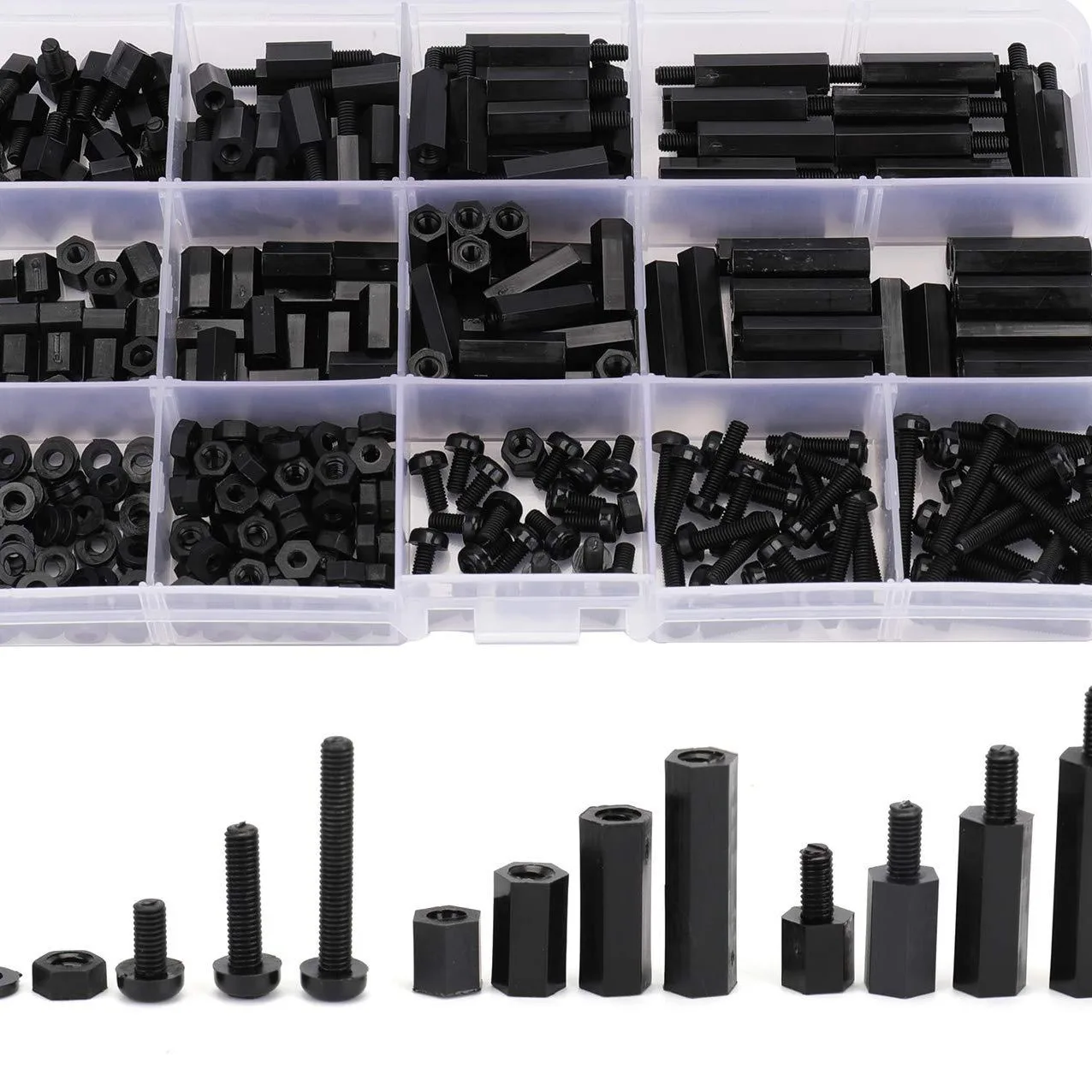 

380Pcs M3 Metric Nylon Hex Washer Nut Boxed Threaded Support PCB Motherboard Combination Kit