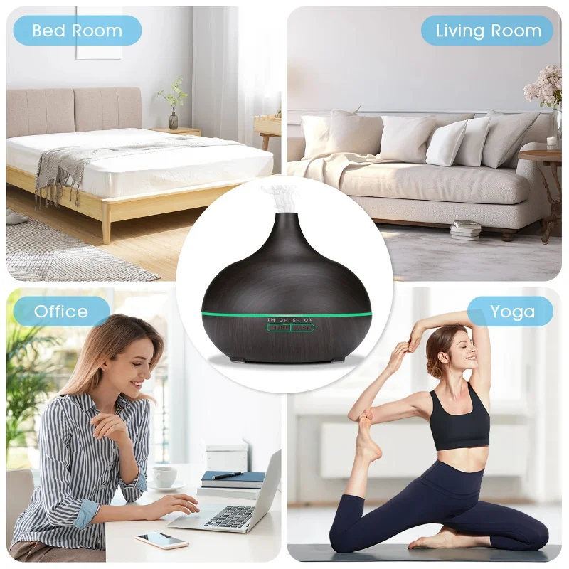 550ML Aromatherapy Essential Oil Diffuser with 6 Oils, Remote Control, 7-Color LED Night Light, Humidifier for Spa, Yoga, Bedroo