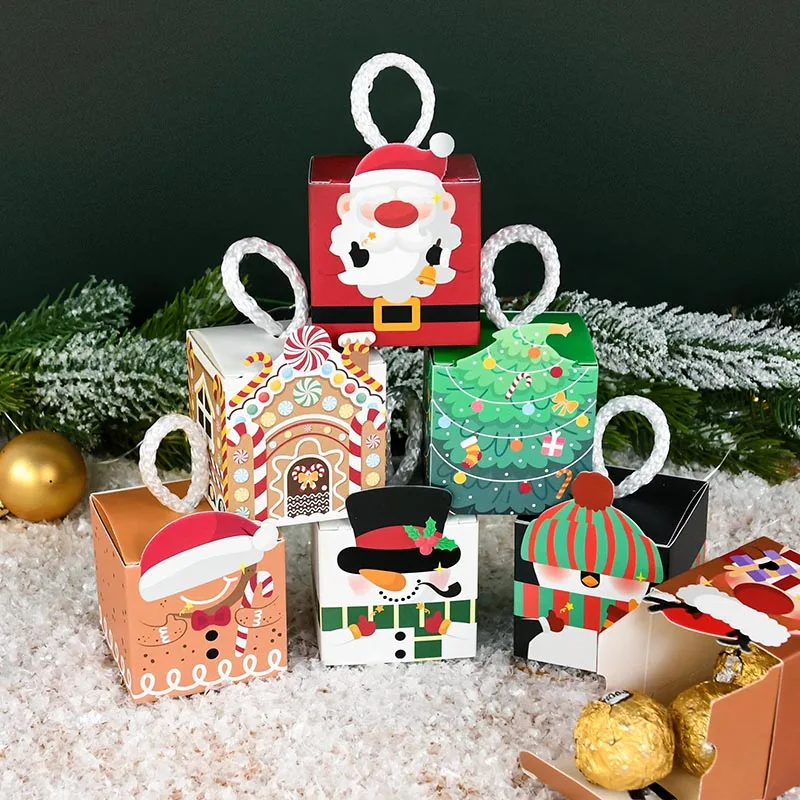 

8Pcs Cake Box Shape Merry Christmas Candy Boxes Bags Christmas Santa Claus Gift Box Navidad Natal Noel Party Decoration 2024