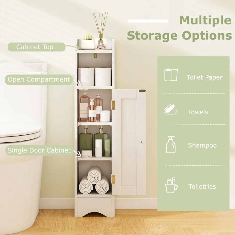 خزانة تخزين الحمام ذات الزاوية المدمجة مع باب وأرفف قابلة للتعديل، وحامل ورق تواليت موفر للمساحة #4