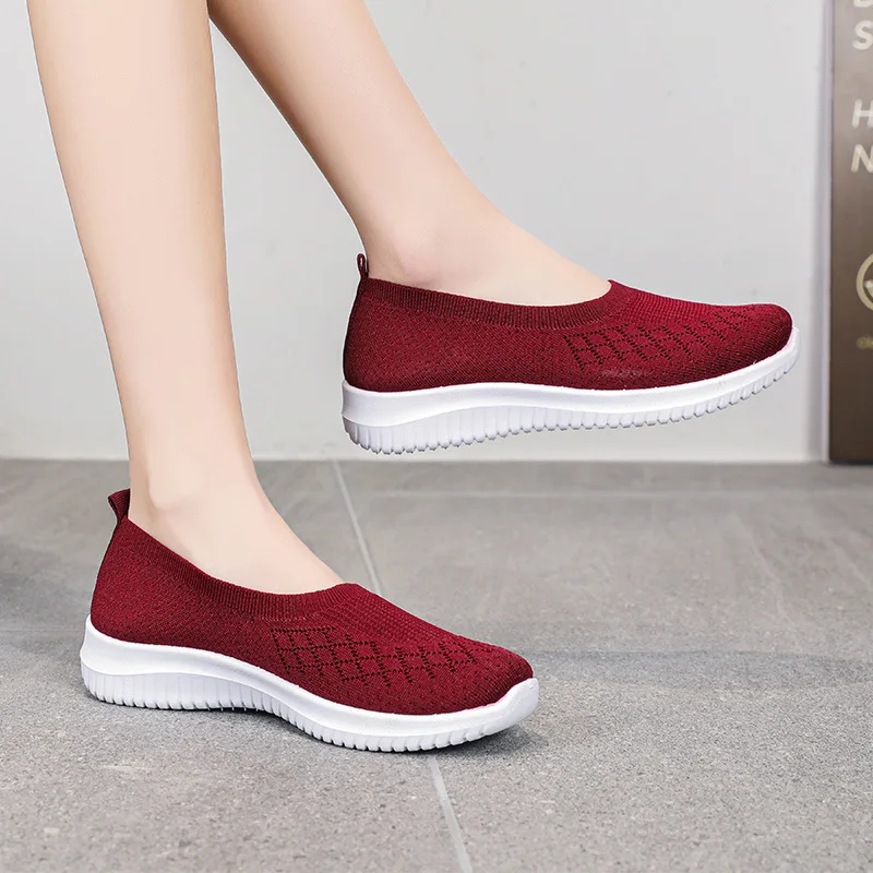 XIHAHA Women Mesh Dress Shoes Knit Ballet Breathable Non-Slip Walking Woman Lightweight Slip on Girls Sneakers Round Toe Shoes