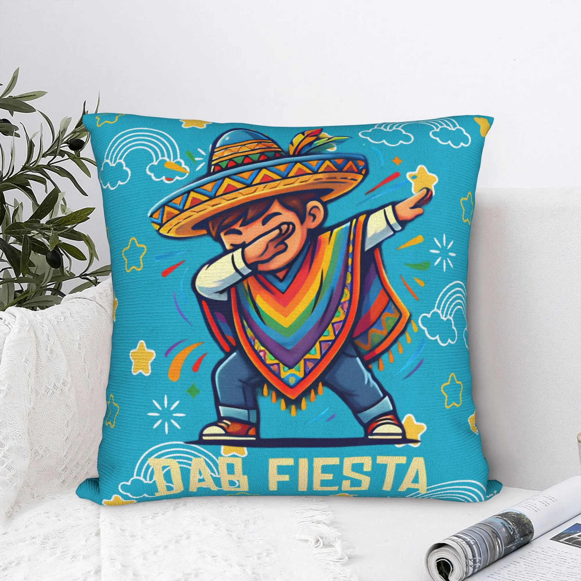 Let's FIESTA Party Printed Pillow Case Mexican Amigo Cinco De Mayo Sombrero Comfy Pillow Cover Funny Pillowcases For Chair Sofa