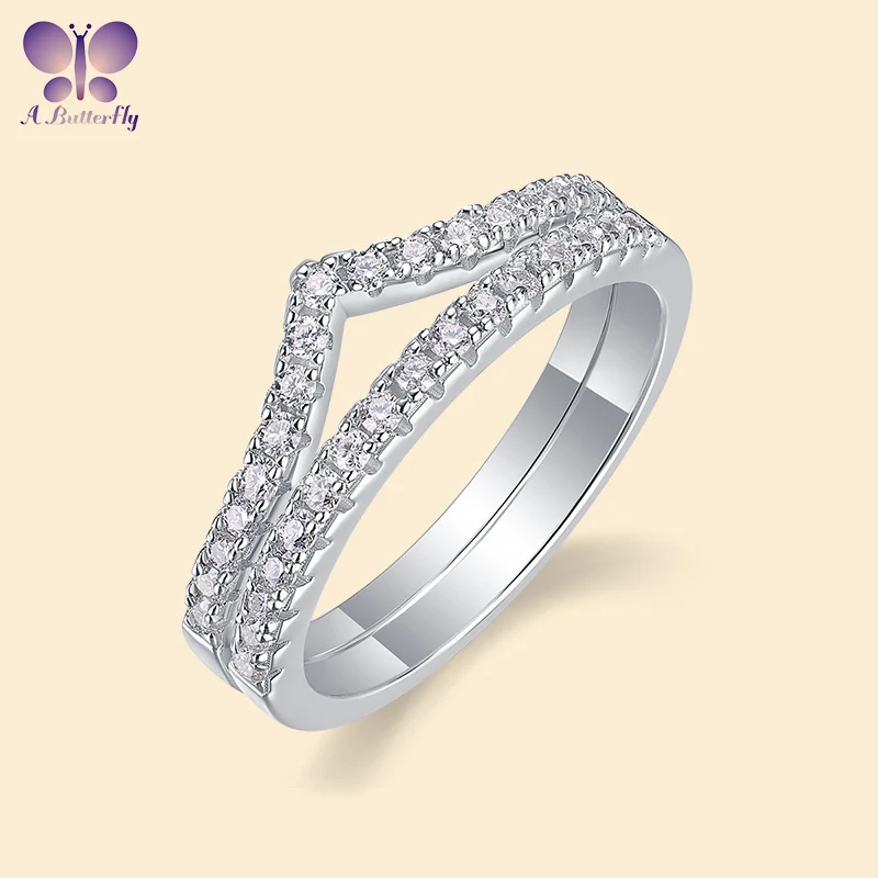 

AButterfly 100% 925 Sterling Silver D Color Moissanite 2 Band Women's Wedding Ring Fine Jewelry Birthday Gift High Quality