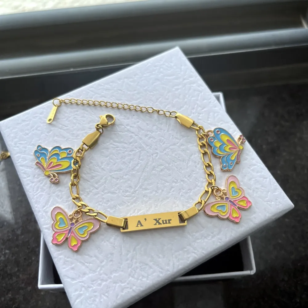 DUOYING Custom Baby Name Bracelet With Butterfly Pendant Enamel Colorful Charms Bangles For Girl's Jewelry Gift