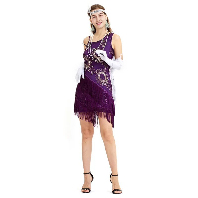 Retro 1920 Beaded Dress Fashion Tassel Stage Gatsby Front Back V-Neckline Evening Gown Women's Net Dress Spring 2025
