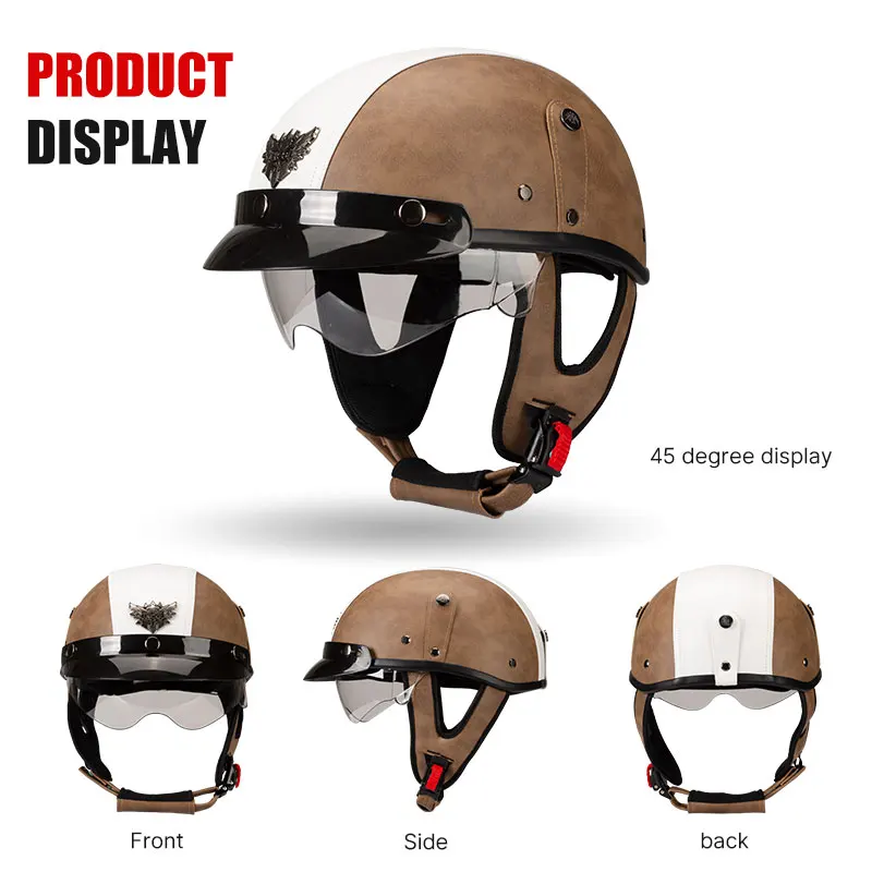 Leather Motorcycle Half shell Helmet Men and Women Classic Moto Cap Vintage Urban Safety Scooter Adult Electric Half Helmets