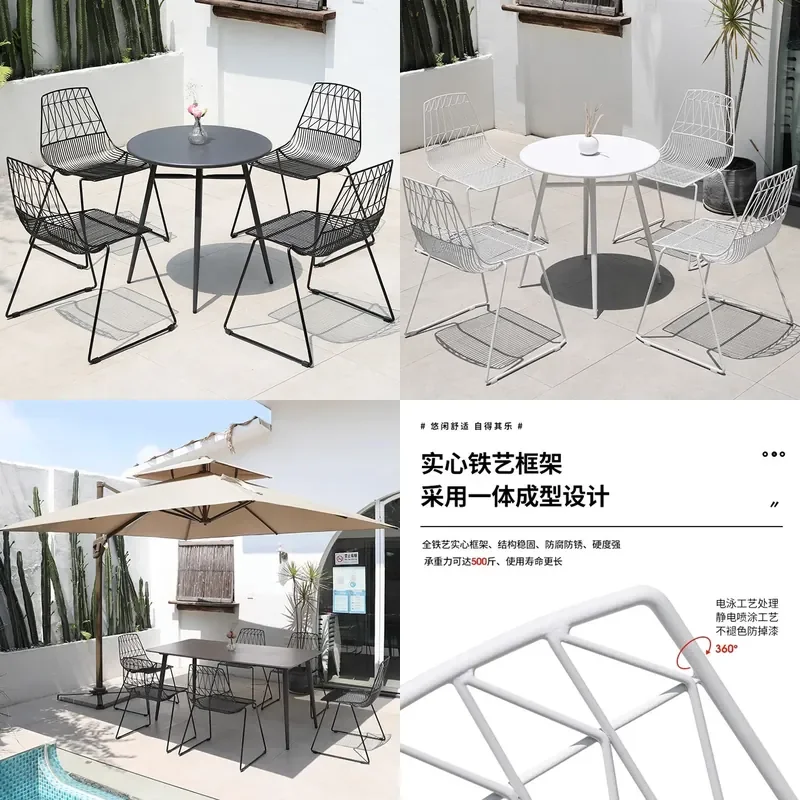 3 Piece Wrought Iron Patio Set Waterproof Sunproof Outdoor Dining Table and Chairs for Courtyard Cafe Milk Tea Shop