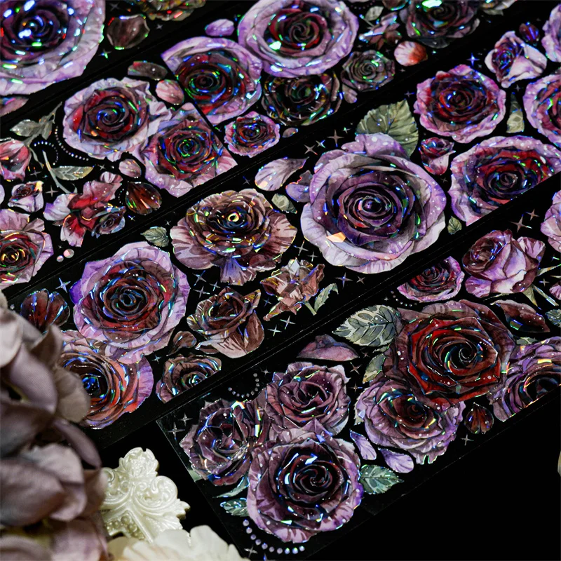 1 Loop 100CM Gothic Soul Floral Butterfly Shiny Shell Crystal PET Tapes DIY Decor Card Making Scrapbooking Planner Sticker