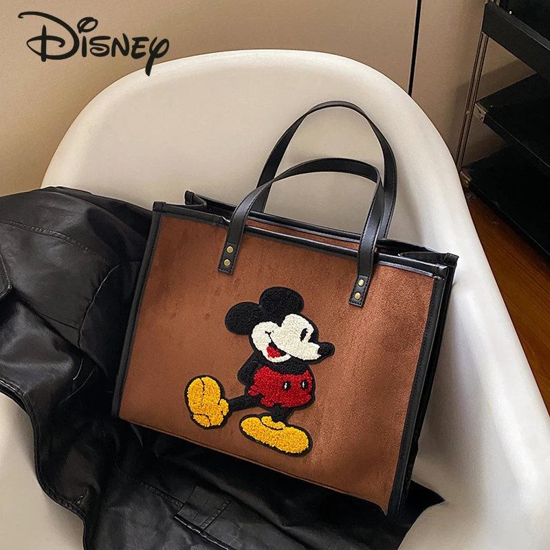 

Disney Mickey 2024 New Women's Handbag Fashionable High Quality Corduroy Women's Bag Cartoon Large Capacity Women's Shopping Bag