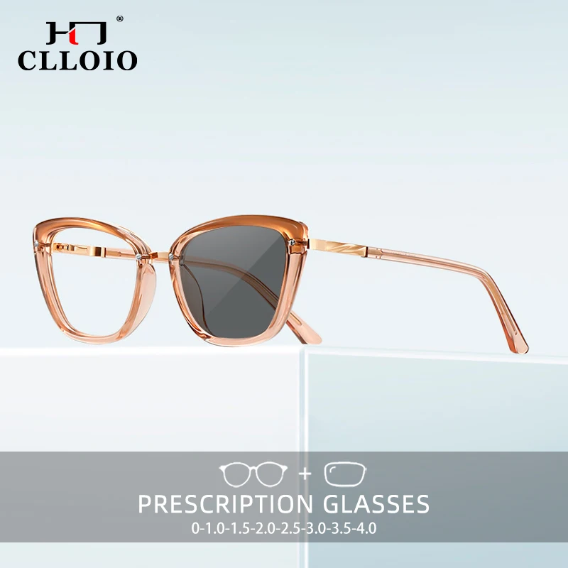 CLLOIO Fashion Anti Blue Light Reading Glasses Women Minimalist Skinny Face Myopia Eyeglass Photochromic Prescription Glasses