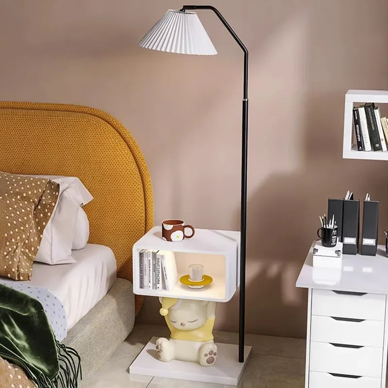Kids Bedside Table with LED Touch Sensor Lamp Cartoon Boy Nightstand Storage Cabinet Organizer for Small Bedroom Home Furniture