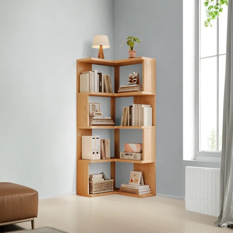Solid Wood Corner Bookshelf 3-5 Tier Bookcase Storage Shelf Organizer Rack for Living Room Bedroom Home Office Furniture image 2