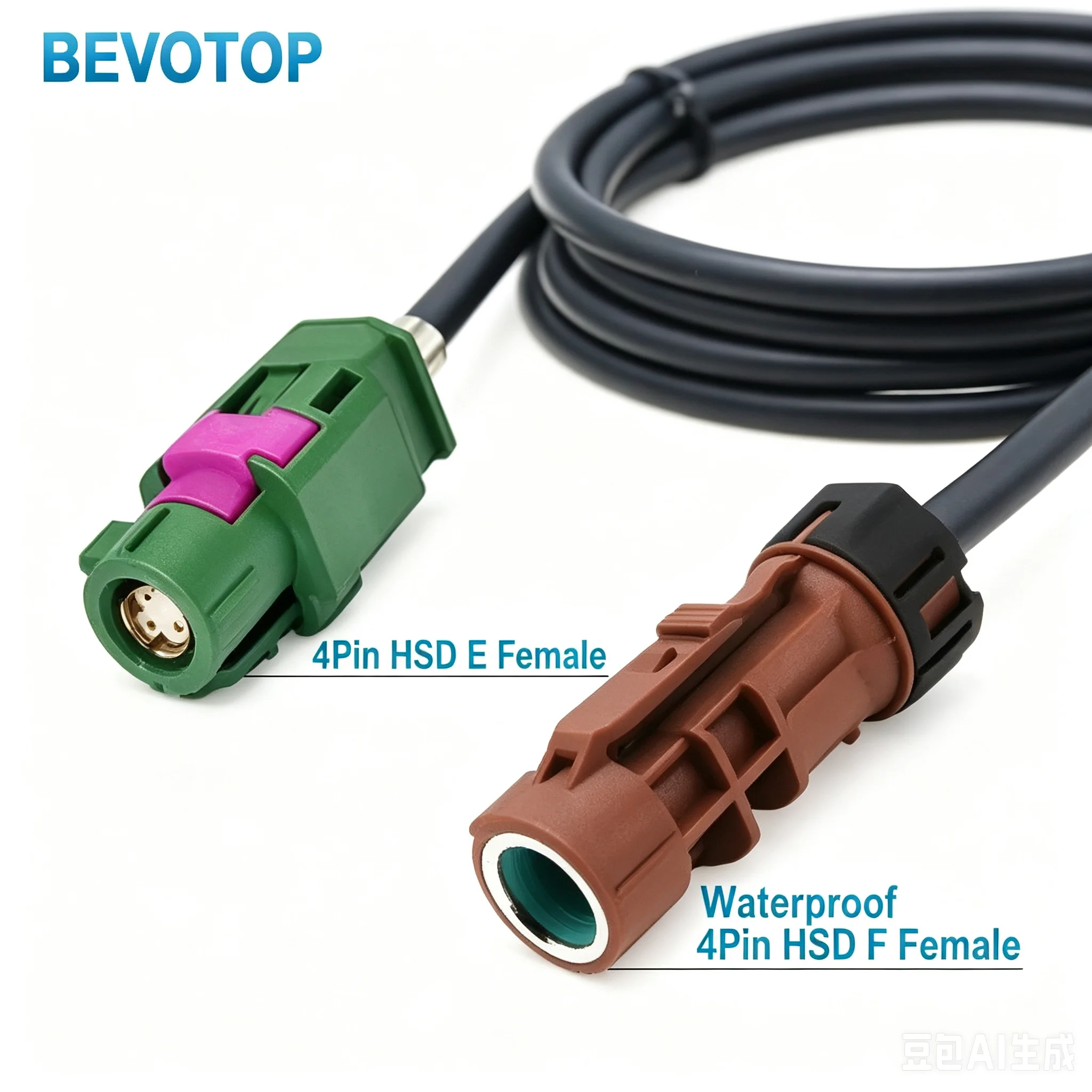 Waterproof HSD F Female to Non-WP HSD E Female 4Pin Connector Car LVDS Video Line 360° View Front Camera Wiring Harness Cable