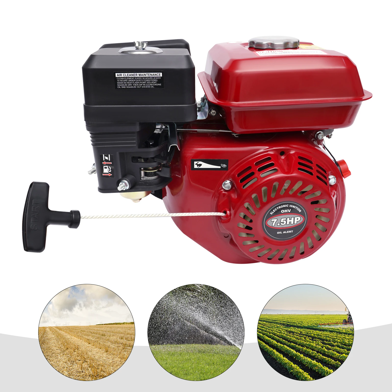 4-takt benzine-benzinemotoren 1 cilinder luchtkoeling 7,5 pk Kart-motor Sterk vermogen Rotavator hogedrukreinigermotor 5100 W / 40