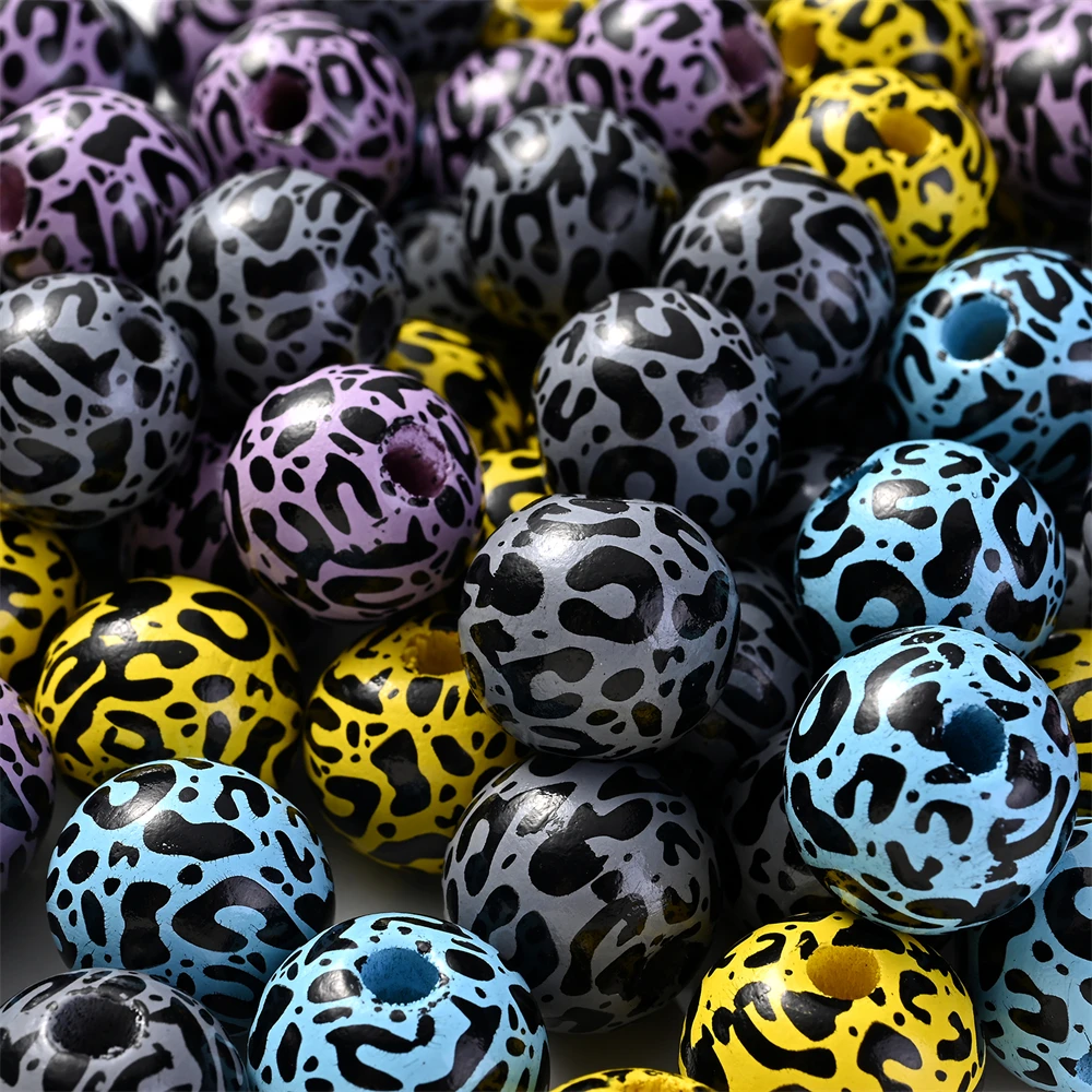 16mm Leopard Print Round Wooden Beads 50Pcs  Wood Spacer Beads for DIY Bracelet Garland Handmade Jewelry Craft Decor Accessories